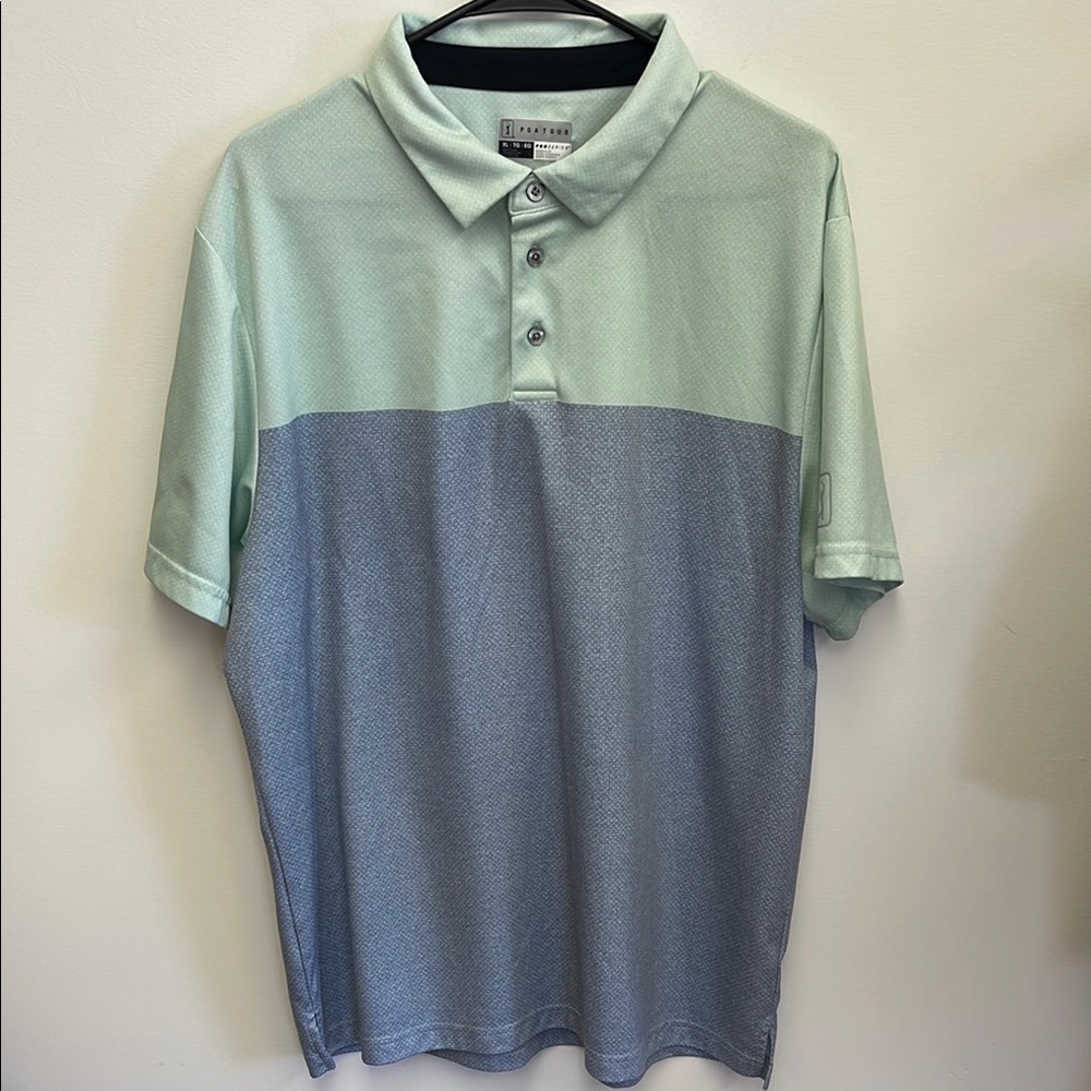 PGA Tour Green and Gray Two-Tone Polo Shirt
